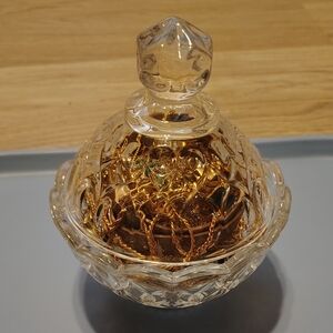 Gold Tone Mystery Jewelry Jar